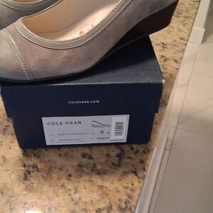 Cole Haan Gray Suede Low Wedge Pumps - Women's